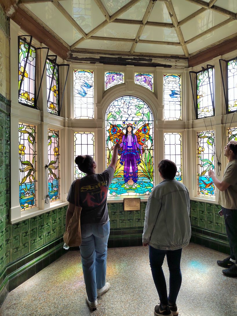 People viewing the Angel of Purity window