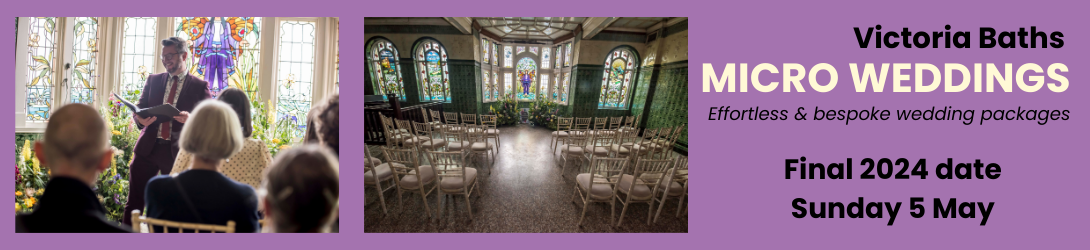 Micro Weddings at Victoria Baths are the perfect solution for an effortless and bespoke wedding. Find out more on our Hires pages.