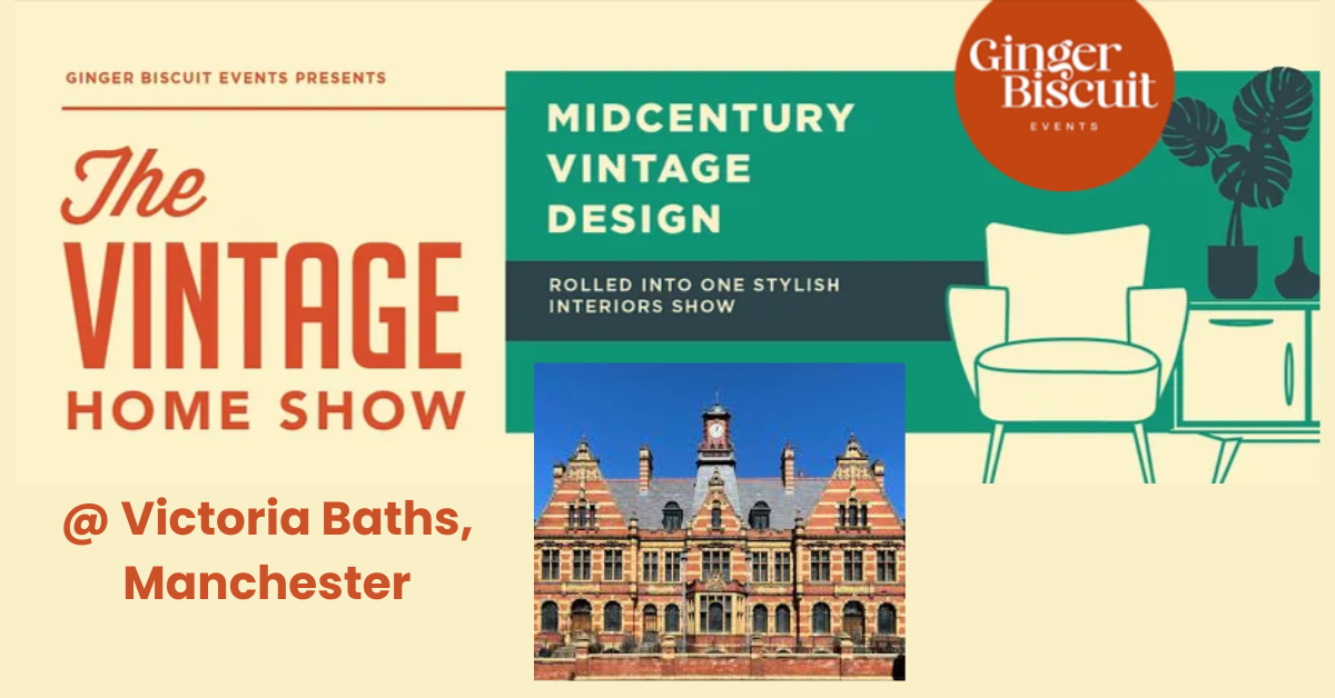 Vintage Home Show Logo for VHS at Victoria Baths with image of VB exterior